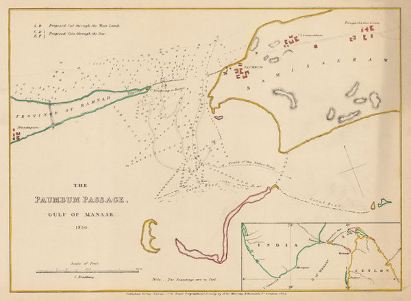 Royal Geographical Society (RGS), Chart of the Palk Strait (Paumbum Passage), 1834