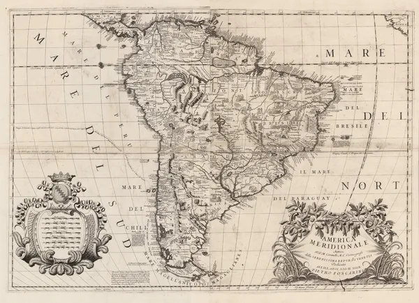 Vincenzo Coronelli, Ornate map of South America, 1692