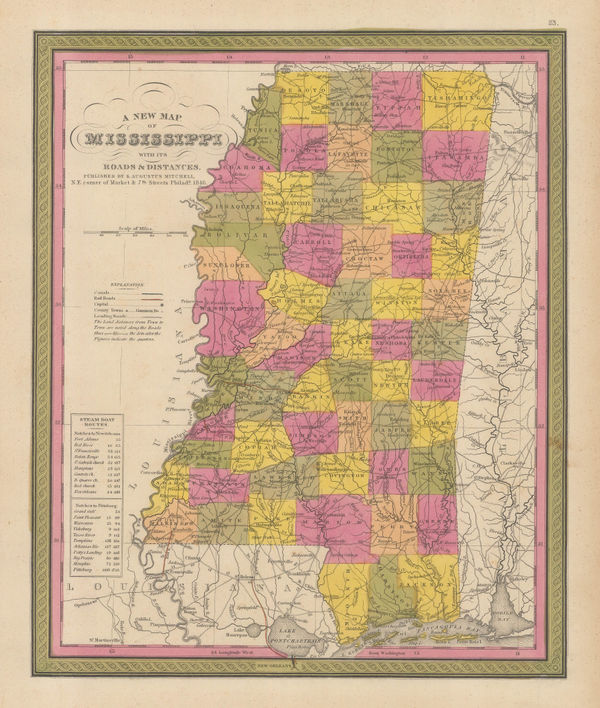 Samuel Augustus Mitchell, A New Map of Mississippi, 1846