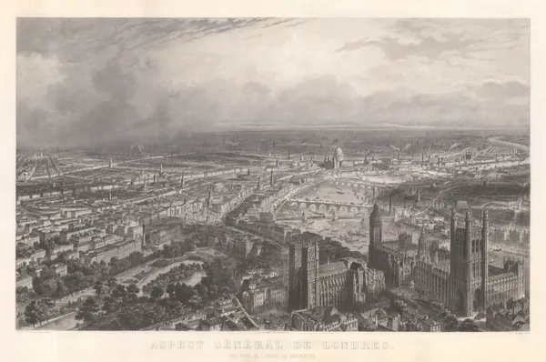 Arnaud Appert, London - Bird's eye view from Parliament, RARE, 1870 c.