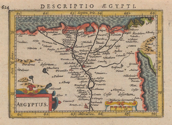 Petrus Bertius, Miniature map of Egypt and the Nile delta, 1616