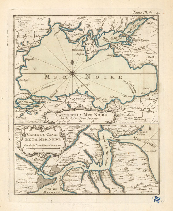 Jacques-Nicolas Bellin, Chart of the Black Sea, Istanbul and the Bosphorus, 1764