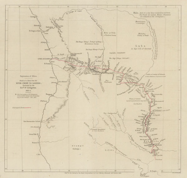 Royal Geographical Society (RGS), Livingstone's route from Botswana to Angola, 1855