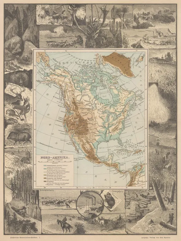Otto Spamer, North America showing elevations, 1880 c.