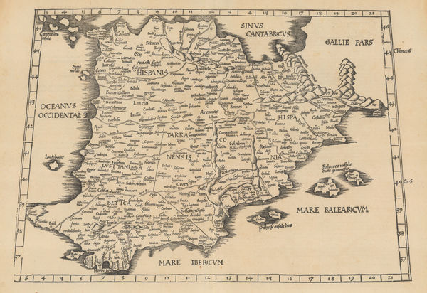 Claudius Ptolemy & Laurent Fries, Ptolemaic Map of Spain & Portugal, 1541