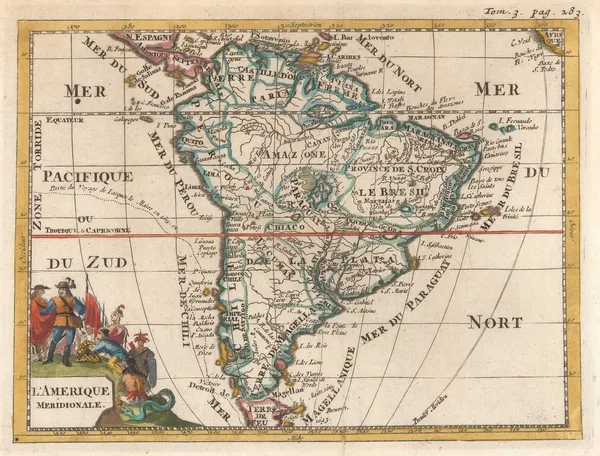 Denis Martineau Du Plessis, Early map of South America, 1700