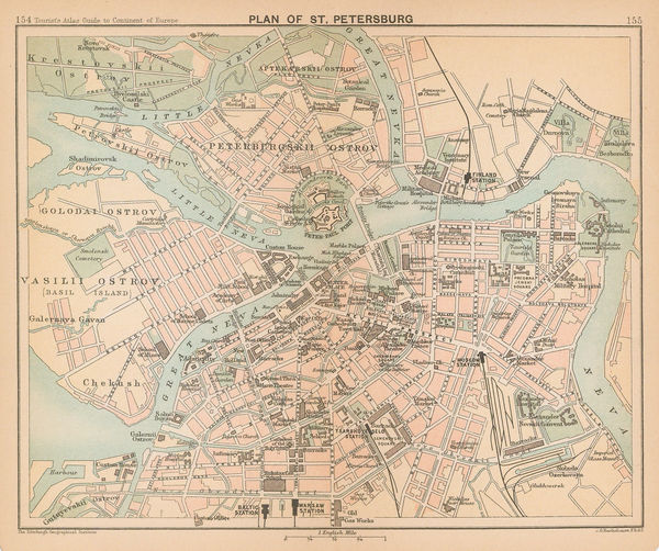J.G. Bartholomew, Plan of St. Petersburg, 1893