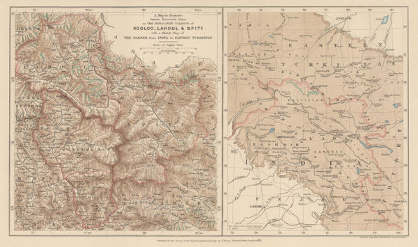 Royal Geographical Society (RGS), A Map to Illustrate Captain Harcourts Paper on the Himalayan Valleys of Kooloo, Lahoul & Spiti, 1871