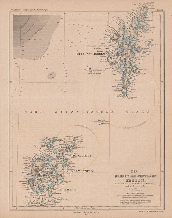 Justus Perthes, Orkney & Shetland Islands, 1855