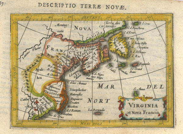 Petrus Bertius, Early miniature map of north eastern United States, 1616