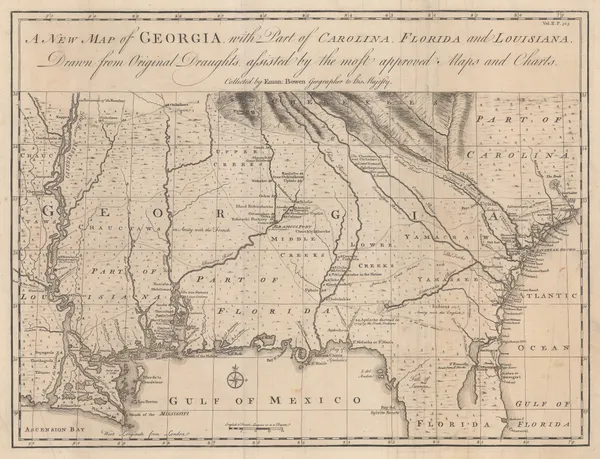 Emanuel Bowen, A New Map of Georgia with parts of Carolina, Florida and Louisiana, 1748