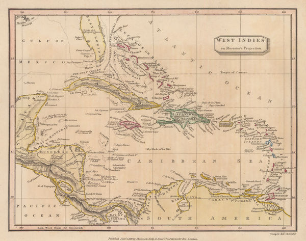 Thomas Myers, West Indies: On Mercator's Projection, 1820
