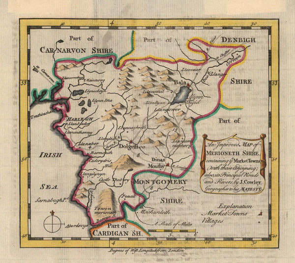 John Cowley, An Improved Map of Merioneth Shire, 1744