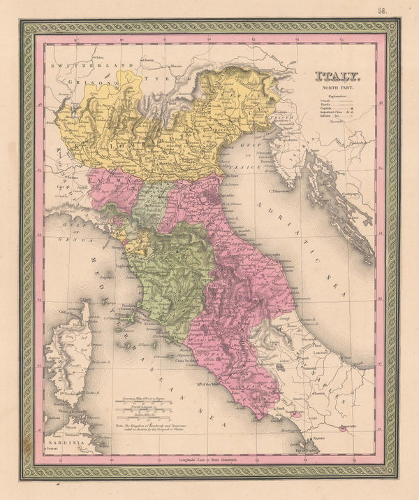 Samuel Augustus Mitchell, Northern Italy divided into pre-Unification territories, 1849
