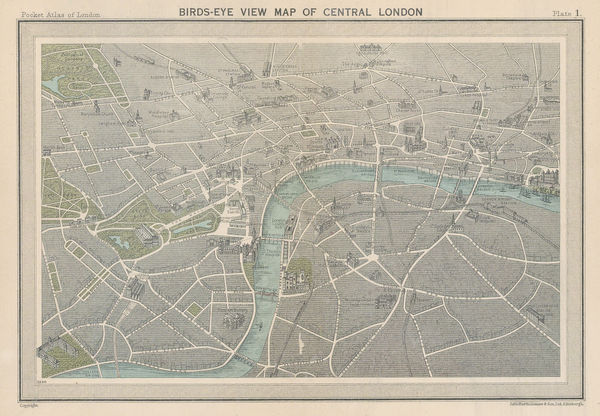 John Bartholomew & Son, Bird's Eye View Map of Central London, 1929