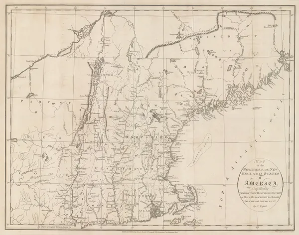 John Russell, Map of the Northern, or, New England States of America, 1795