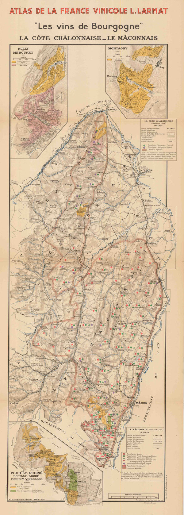 Louis Larmat, Wine map of Chalon and Macon, Burgundy, 1942