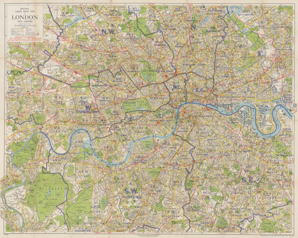 George W. Bacon, Bacon's Large-Print Map of London and Suburbs, 1940 c
