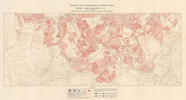 Charles Booth, Poverty Map of Wandsworth, Streatham, Tooting, Clapham & Dulwich, 1930
