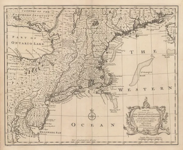 Emanuel Bowen, A New and Accurate Map of New Jersey, Pennsylvania, New York and New England, 1747
