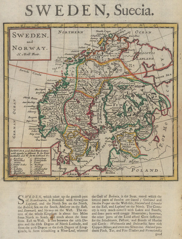 Herman Moll, Sweden, Norway & Finland, 1719