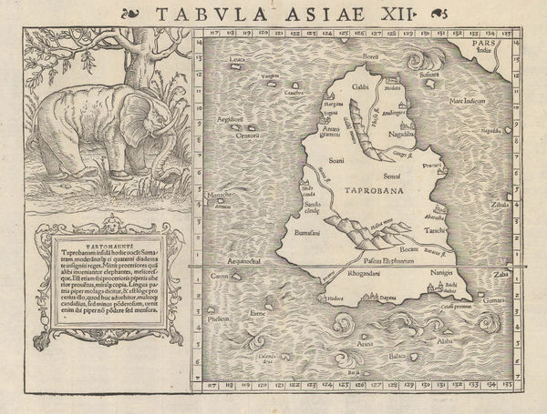 Sebastian Münster, Early woodcut of Sri Lanka (Ceylon), 1542 c.