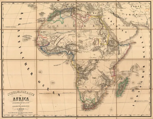 Leinhert Holle, Very rare German educational map of Africa, 1855 c.
