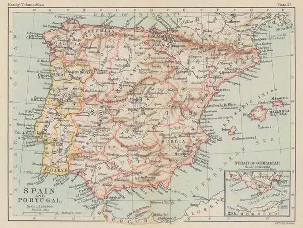 George Philip & Son Ltd., Miniature map of Spain and Portugal, 1896