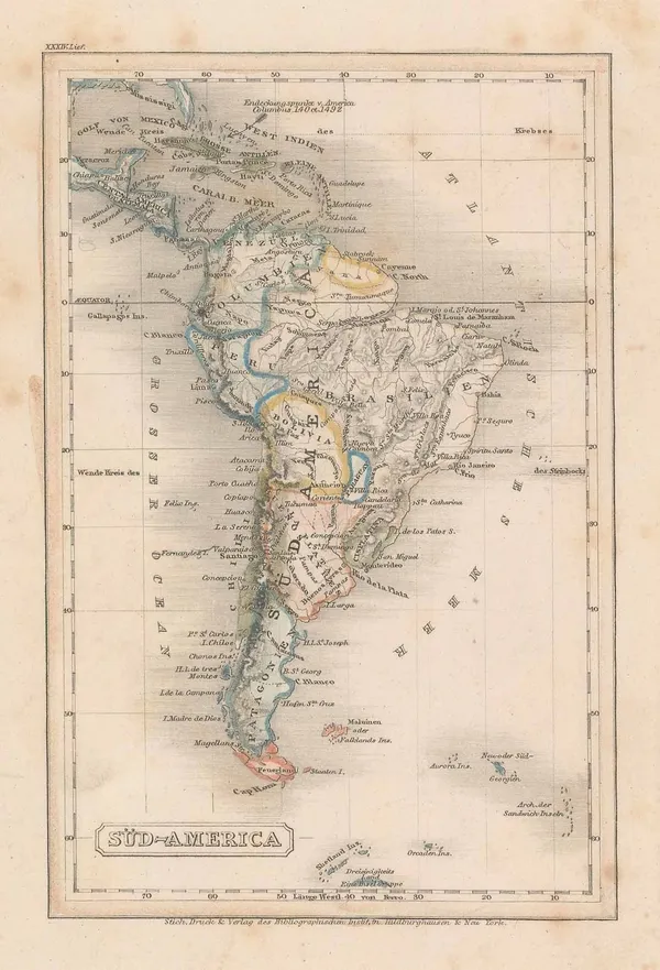 Carl Christian Franz Radefeld, Miniature map of South America, 1841