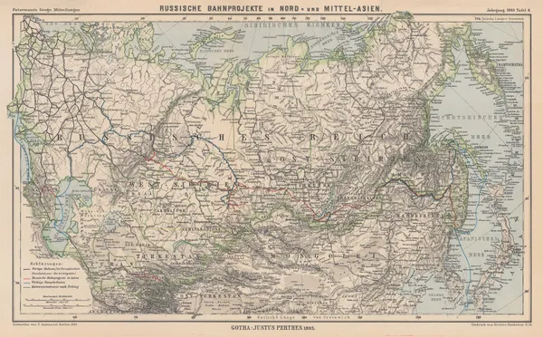 Justus Perthes, Projected Route of the Trans-Siberian Railway, 1893