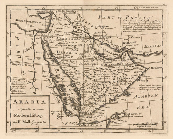 Herman Moll, Arabia Agreable to Modern History, 1750 c.