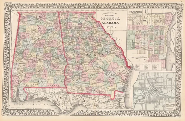 Samuel Augustus Mitchell, County map of the States of Georgia and Alabama, 1874