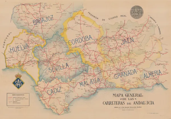 José María Piñar y Pickman, Vintage road map of Andalucia, 1924