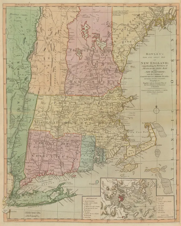 Bowles & Carver, Bowles's New One-Sheet Map of New England, 1795 c.