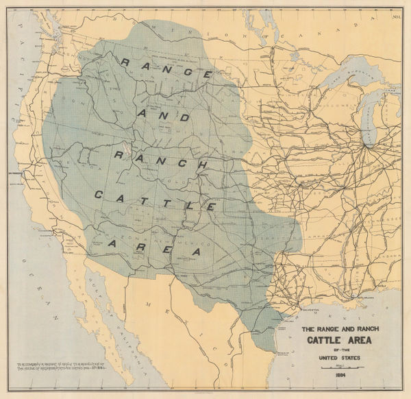 Julius Bien, The Range and Ranch Cattle Area of the United-States, 1884