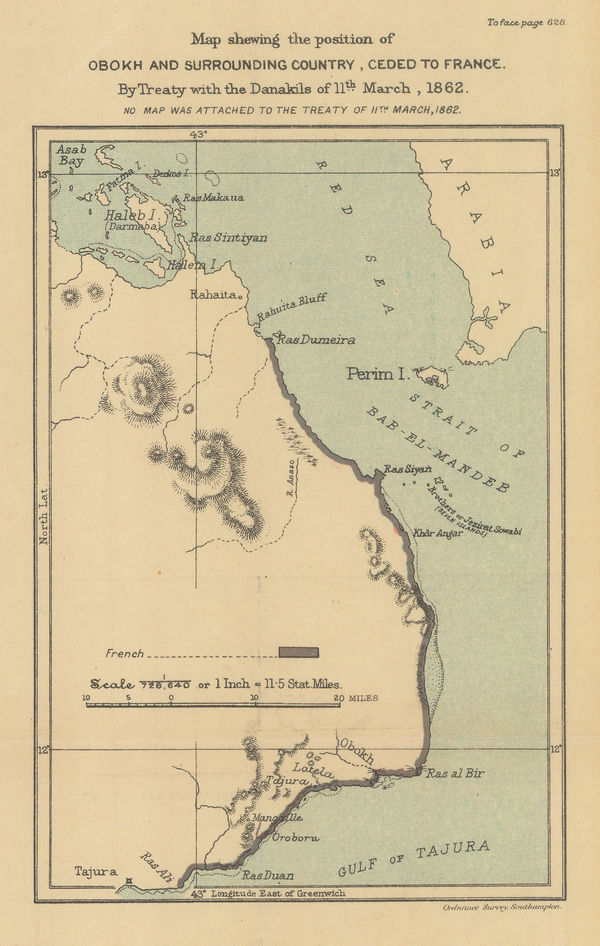 Edward Hertslet, Map Showing the Position of Obokh and Surrounding Country, Ceded to France, 1909
