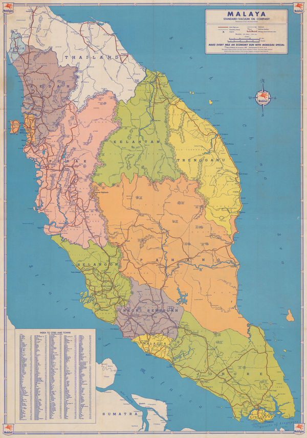 Rand, McNally & Co., Vintage folding road map of Malaysia and Singapore, 1959
