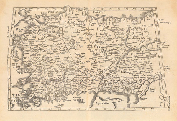 Claudius Ptolemy & Laurent Fries, Ptolemaic woodcut map of Anatolia, Turkey, 1541