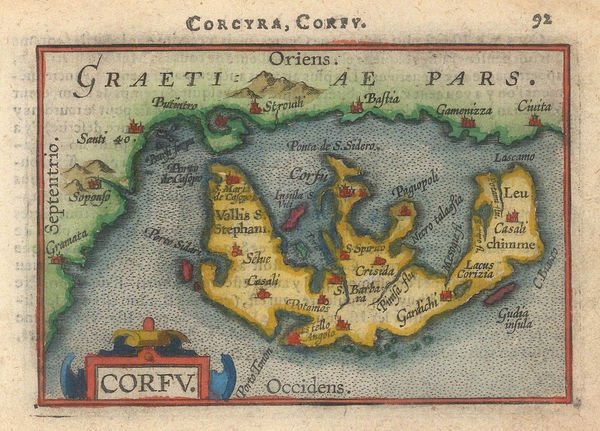 Abraham Ortelius, Miniature map of Corfu, 1601