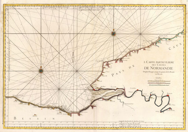 Jacques-Nicolas Bellin, Coast of Normandy from Dieppe to Bayeux, 1765 c.