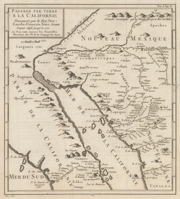 Eusebio Francisco Kino, Late French rendition of the important map by Eusebio Kino, 1785 c.
