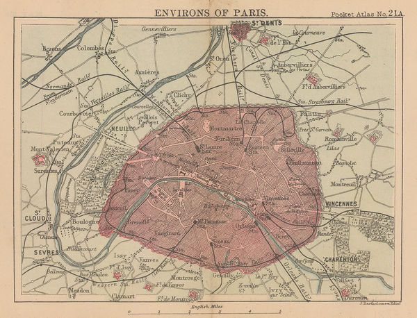 J.G. Bartholomew, Environs of Paris, 1887