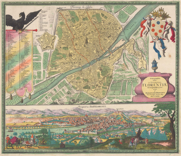 Homann Heirs, City plan and panorama of Florence, 1731