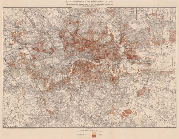 Charles Booth, Map of Overcrowding in the London Survey Area (1931), 1931