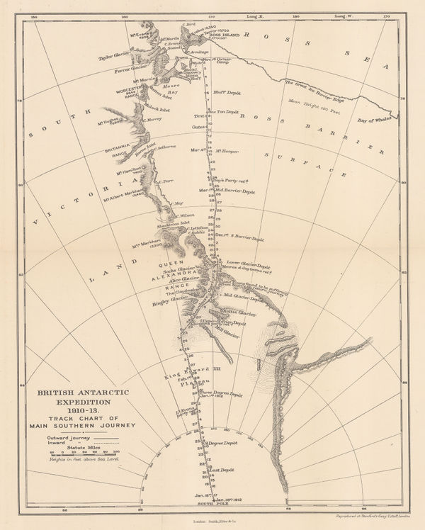 Edward Stanford, British Antarctic Expedition 1910-13. Track chart of the main southern journey, 1913
