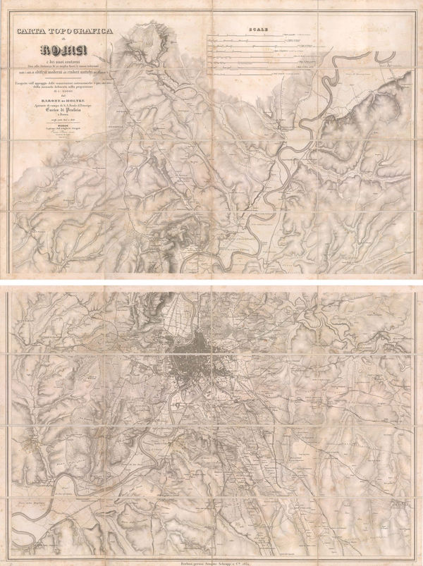 Helmuth von Moltke, Two sheet map of Rome and environs, 1852