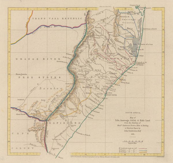 Royal Geographical Society (RGS), South Africa - Map of Zulu, Amatonga, Natal & Kafir Land, 1862