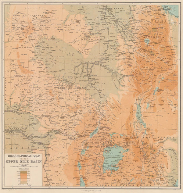 Scottish Geographical Society (SGS), Orographical Map of the Upper Nile Basin, 1899