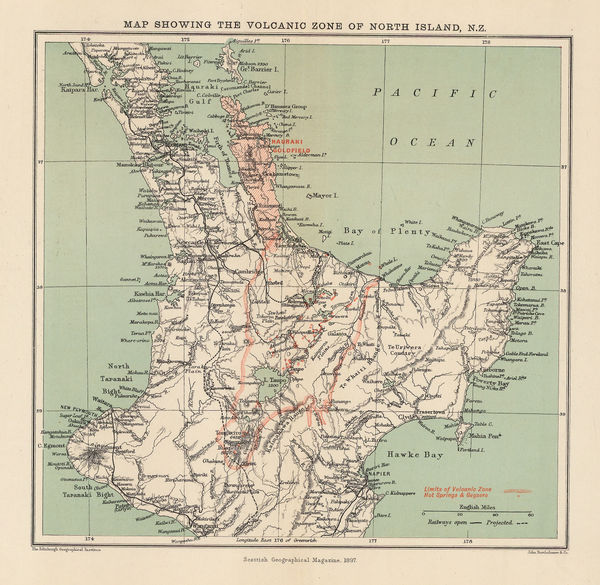 Scottish Geographical Society (SGS), Map Showing the Volcanic Zone of North Island, N.Z., 1897