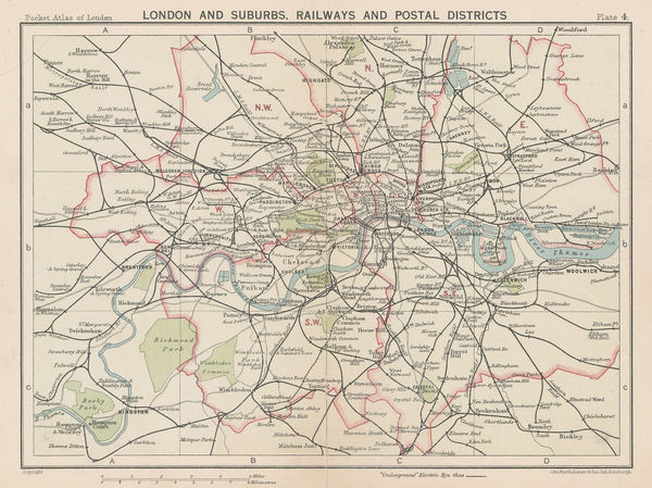John Bartholomew & Son, London and Suburbs, Railways and Postal Districts, 1929